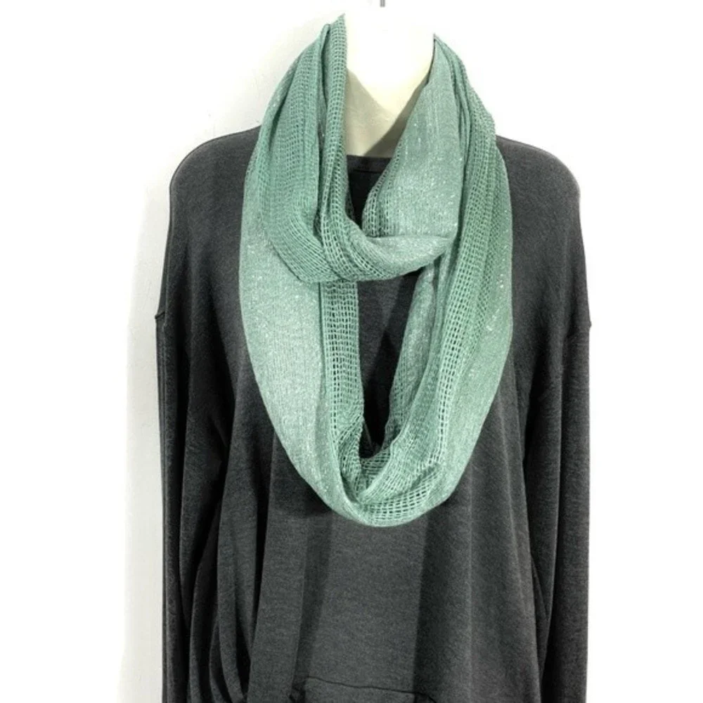 Teal Green & Silver Shimmer Gauzy Infinity Scarf